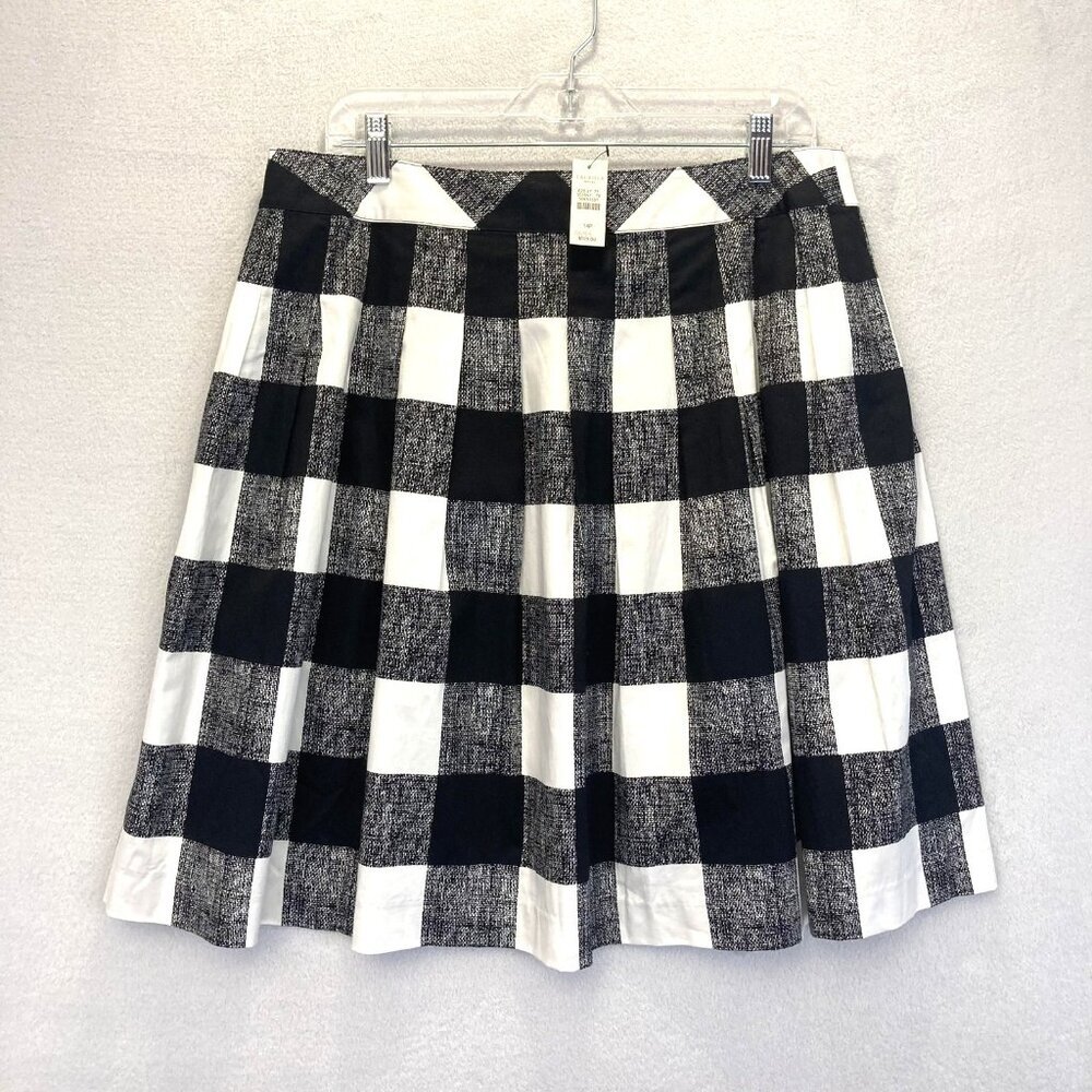 NWT Talbots Pleated Skirt Womens 14P Petite Black White Plaid Check Knee Cotton